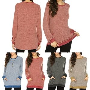 Womens Sweatshirts Round Neck Blouses with Pocket